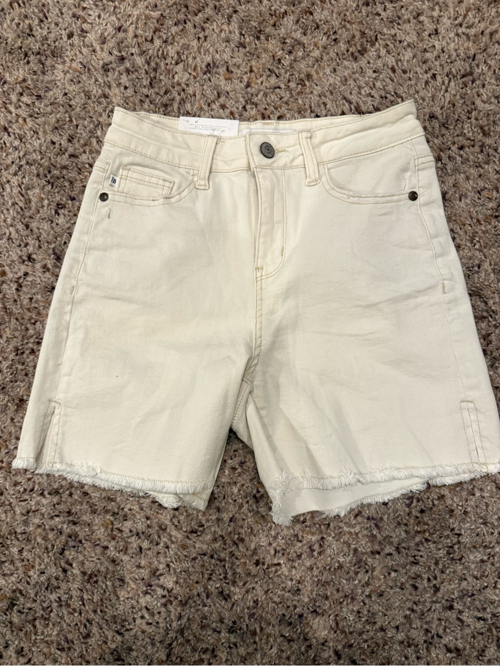 Judy Blue Off-White Frayed Hem Denim Shorts